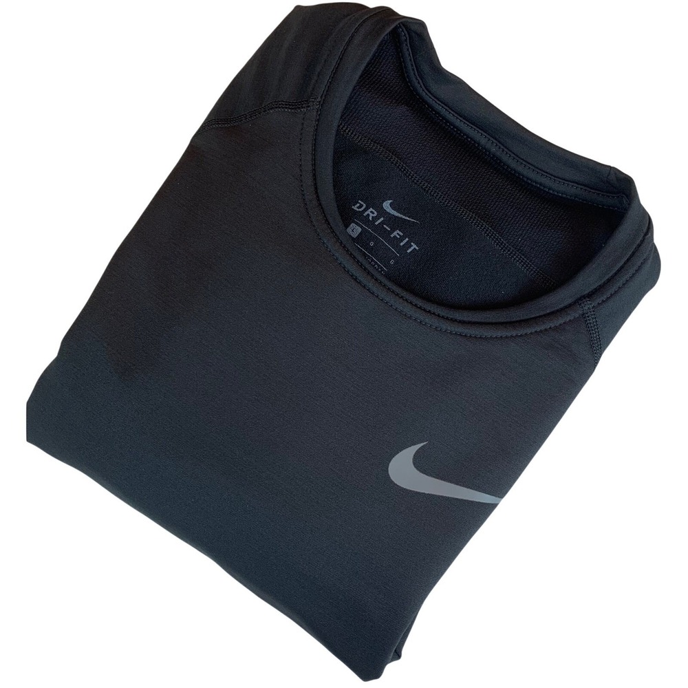Nike Dri-FIT Mens Long Sleeve Training Shirt Black Raglan Swoosh Large L